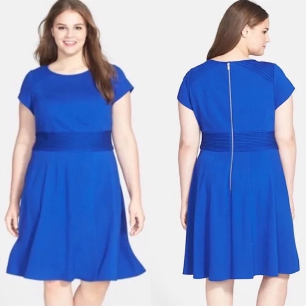 Eliza J Ponte Cap Sleeve Fit & Flare Dress Navy